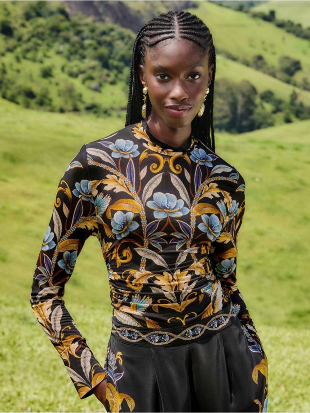 Black Flowerful Garden Jersey Top